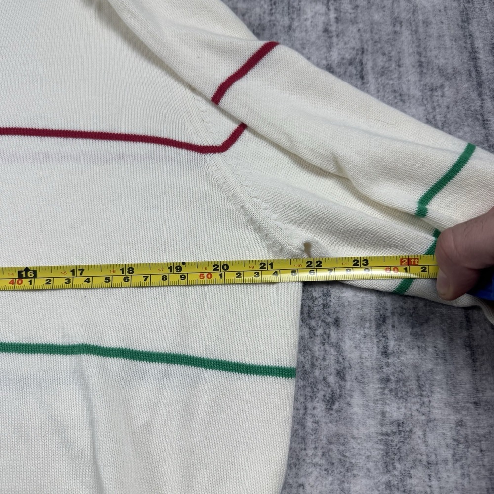 Stussy Mens White Long Sleeve Sweater Striped V Neck Cotton Size XL Y2K Vintage - Picture 4 of 6
